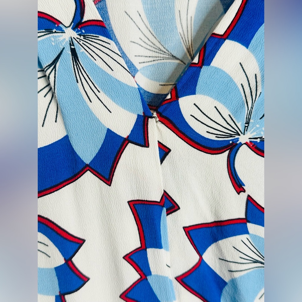 Warm Leaf Kimono Printed Midi Waist Tie Blue White Dress Size 0 - Picture 12 of 16